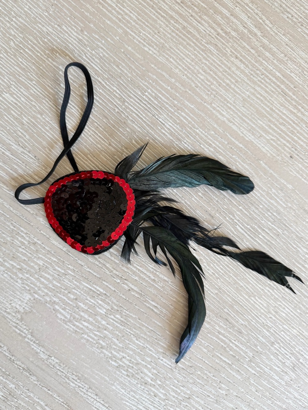Red & Black Sequin Feather Pirate Eye Patch